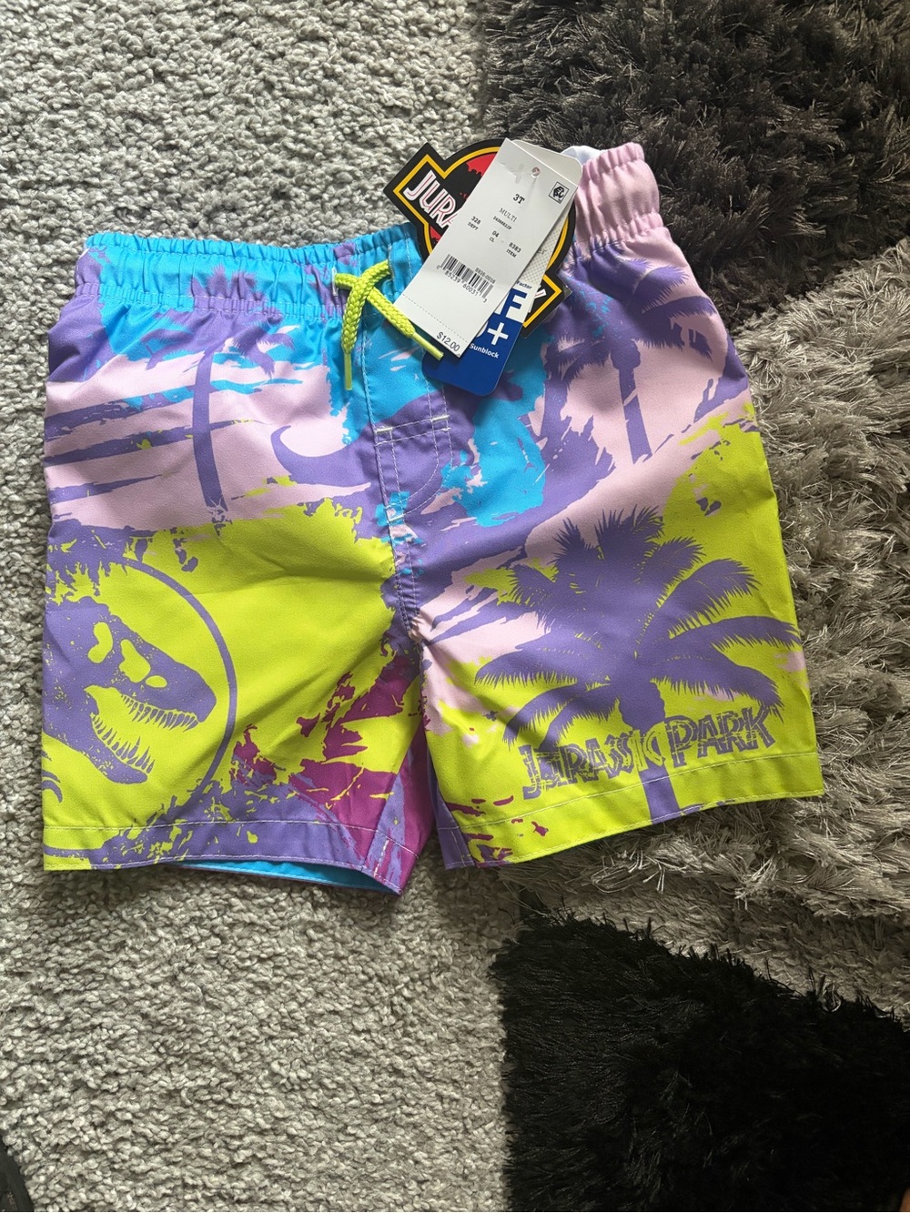 Jurassic Park Kids' Neon Palm Swim Trunks - Multicolor
